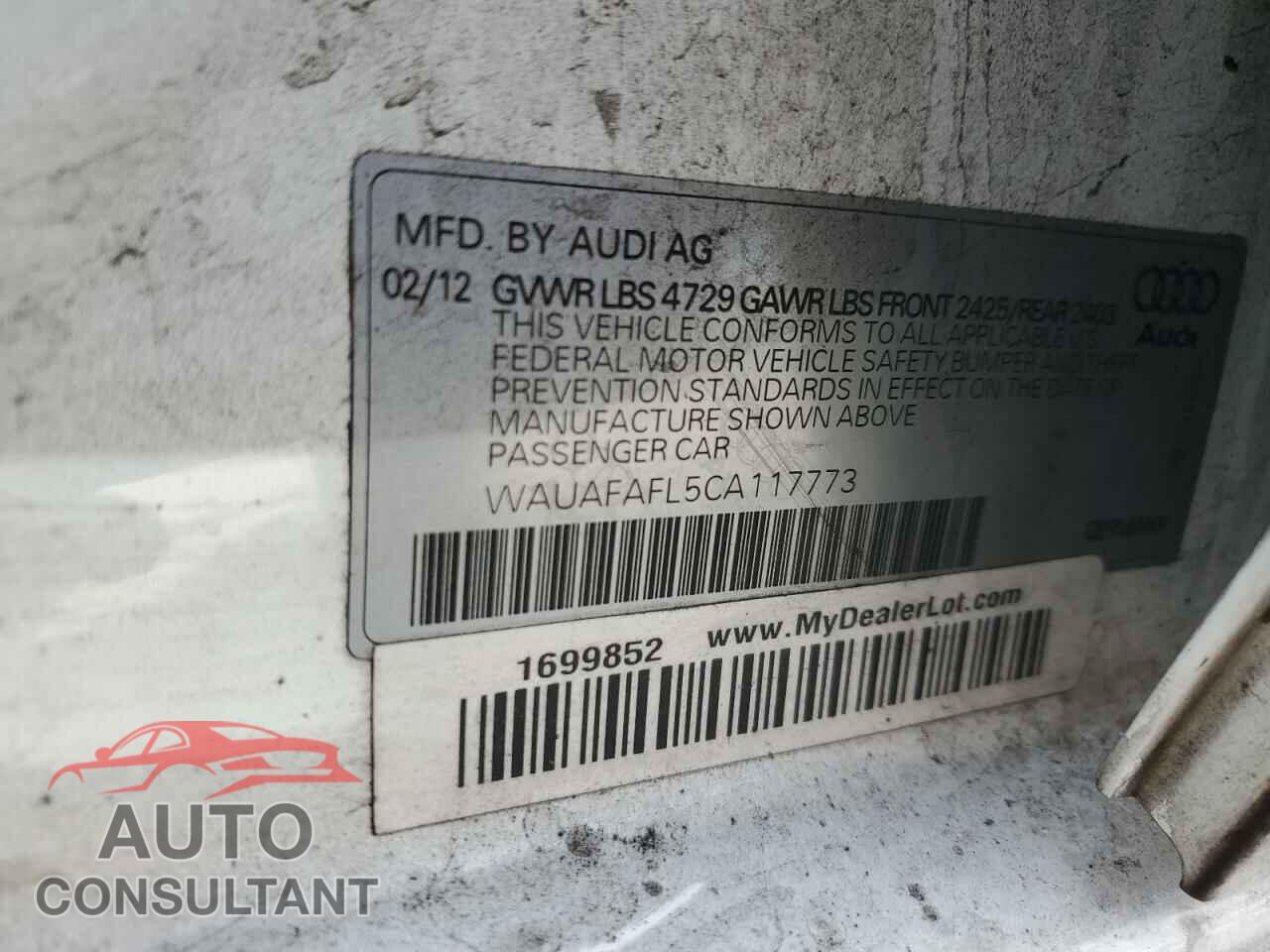 AUDI A4 2012 - WAUAFAFL5CA117773
