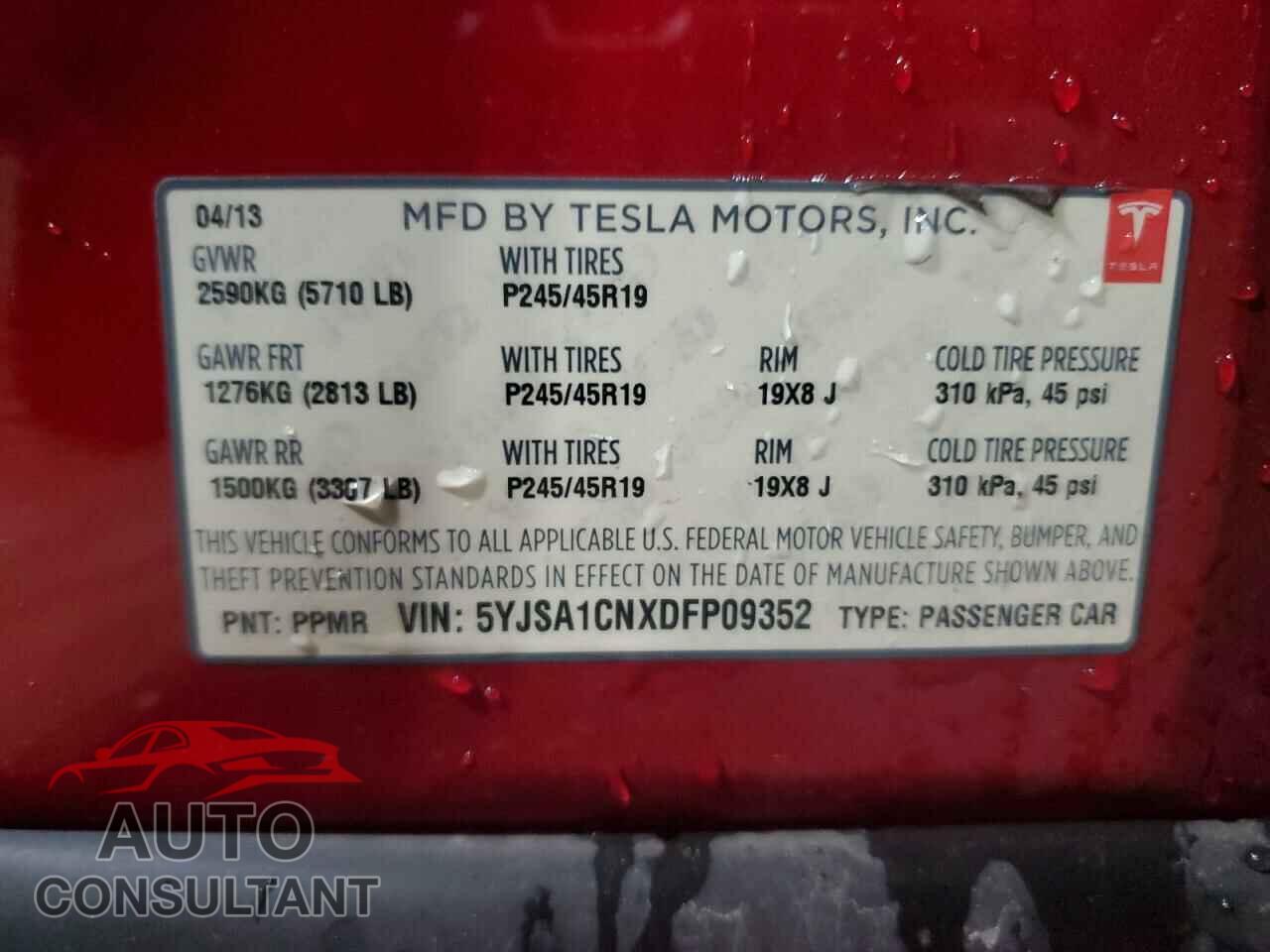 TESLA MODEL S 2013 - 5YJSA1CNXDFP09352