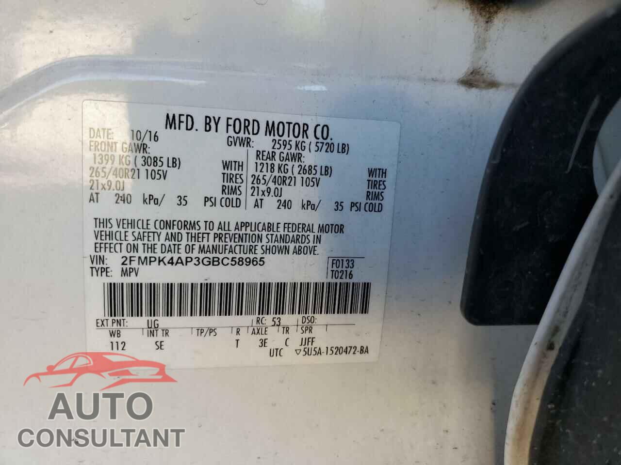 FORD EDGE 2016 - 2FMPK4AP3GBC58965