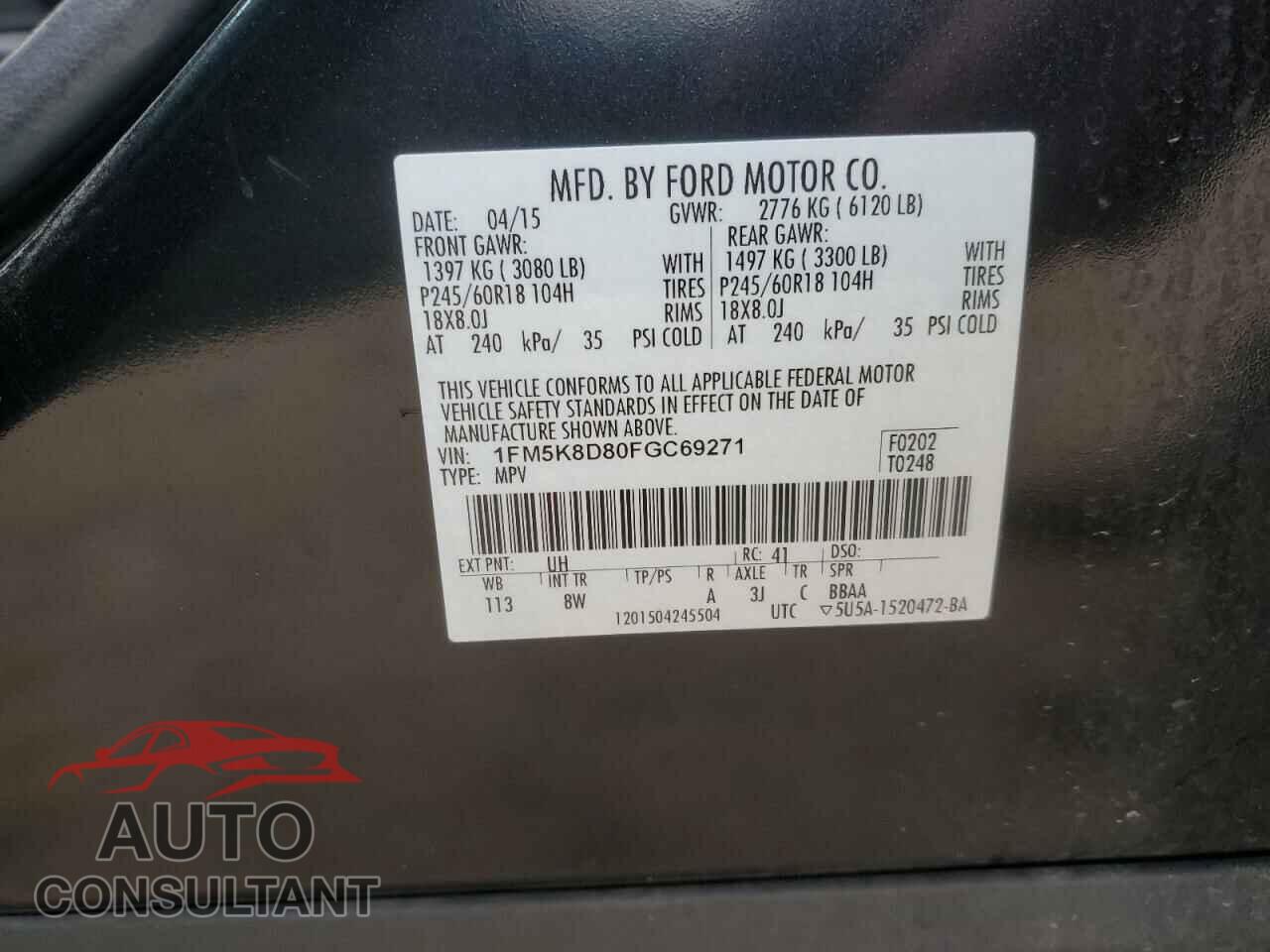FORD EXPLORER 2015 - 1FM5K8D80FGC69271