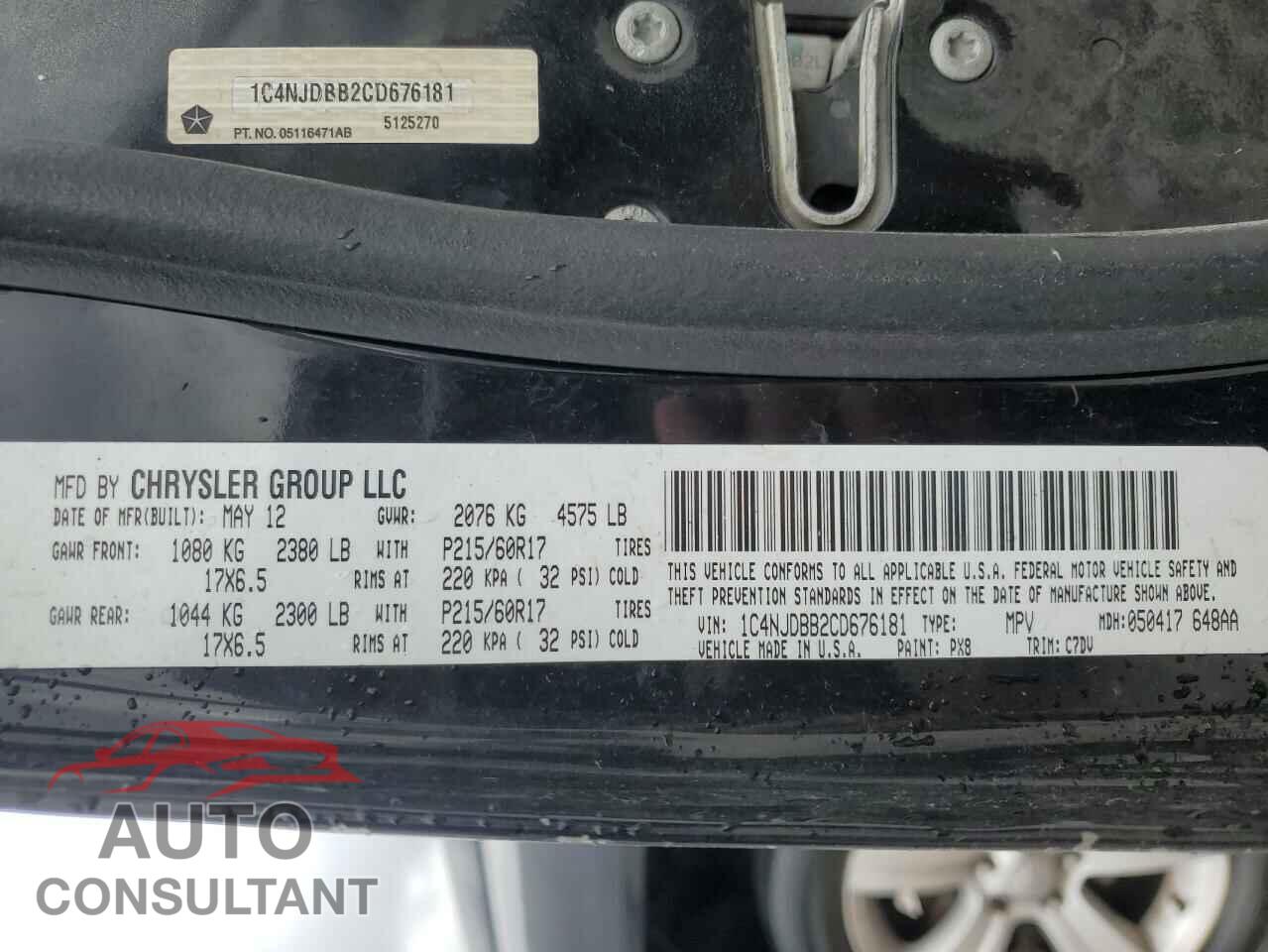 JEEP COMPASS 2012 - 1C4NJDBB2CD676181