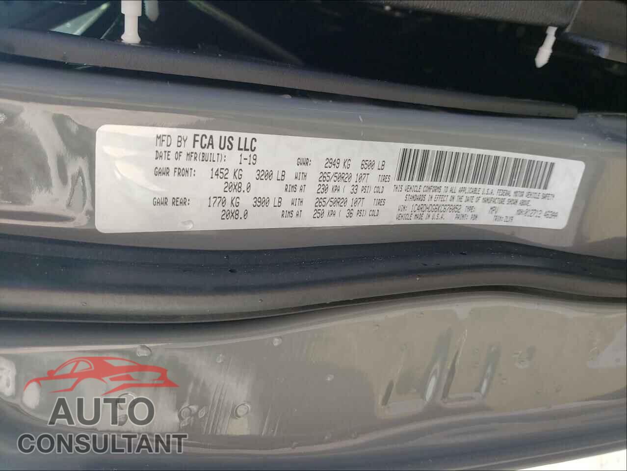 DODGE DURANGO 2019 - 1C4RDHDG6KC676052