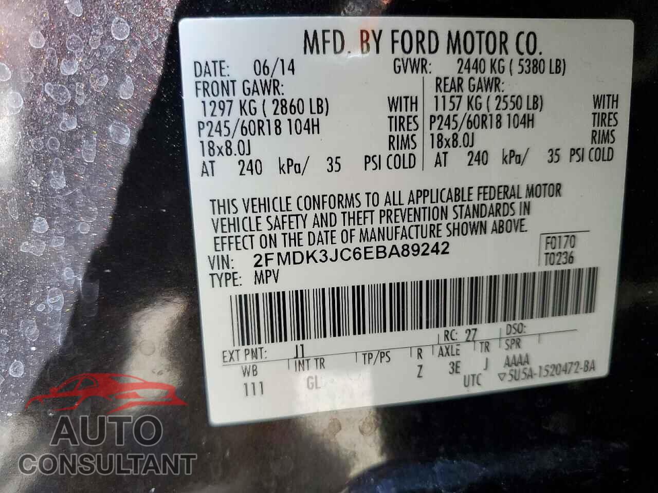 FORD EDGE 2014 - 2FMDK3JC6EBA89242