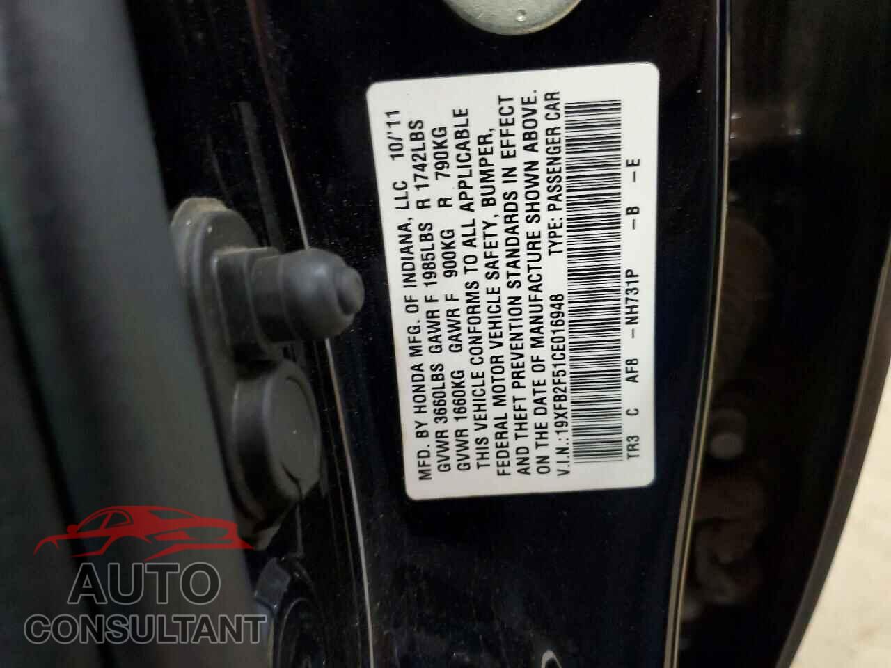 HONDA CIVIC 2012 - 19XFB2F51CE016948