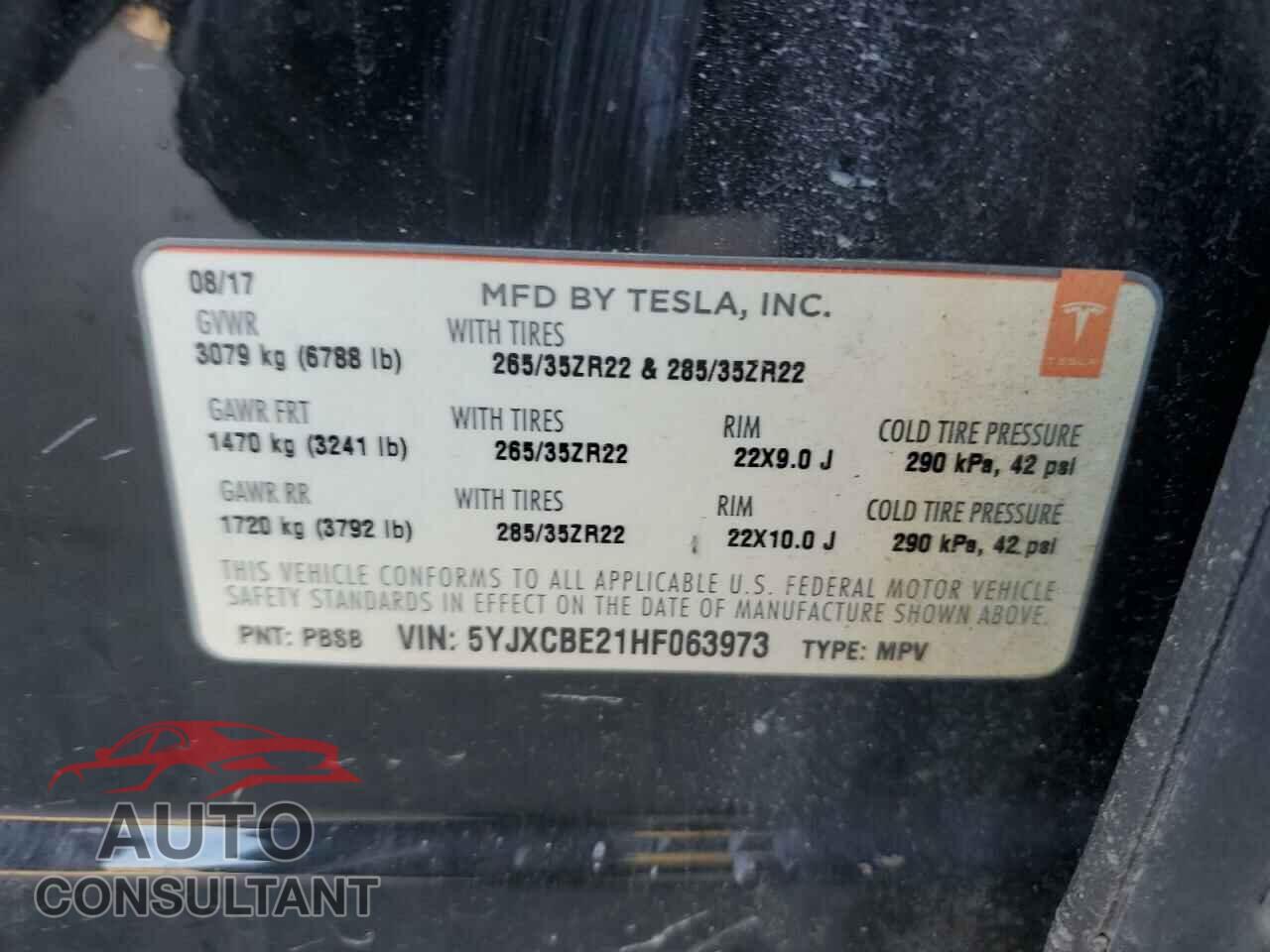 TESLA MODEL X 2017 - 5YJXCBE21HF063973