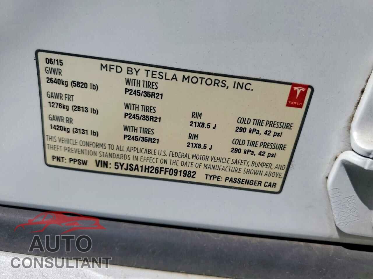 TESLA MODEL S 2015 - 5YJSA1H26FF091982