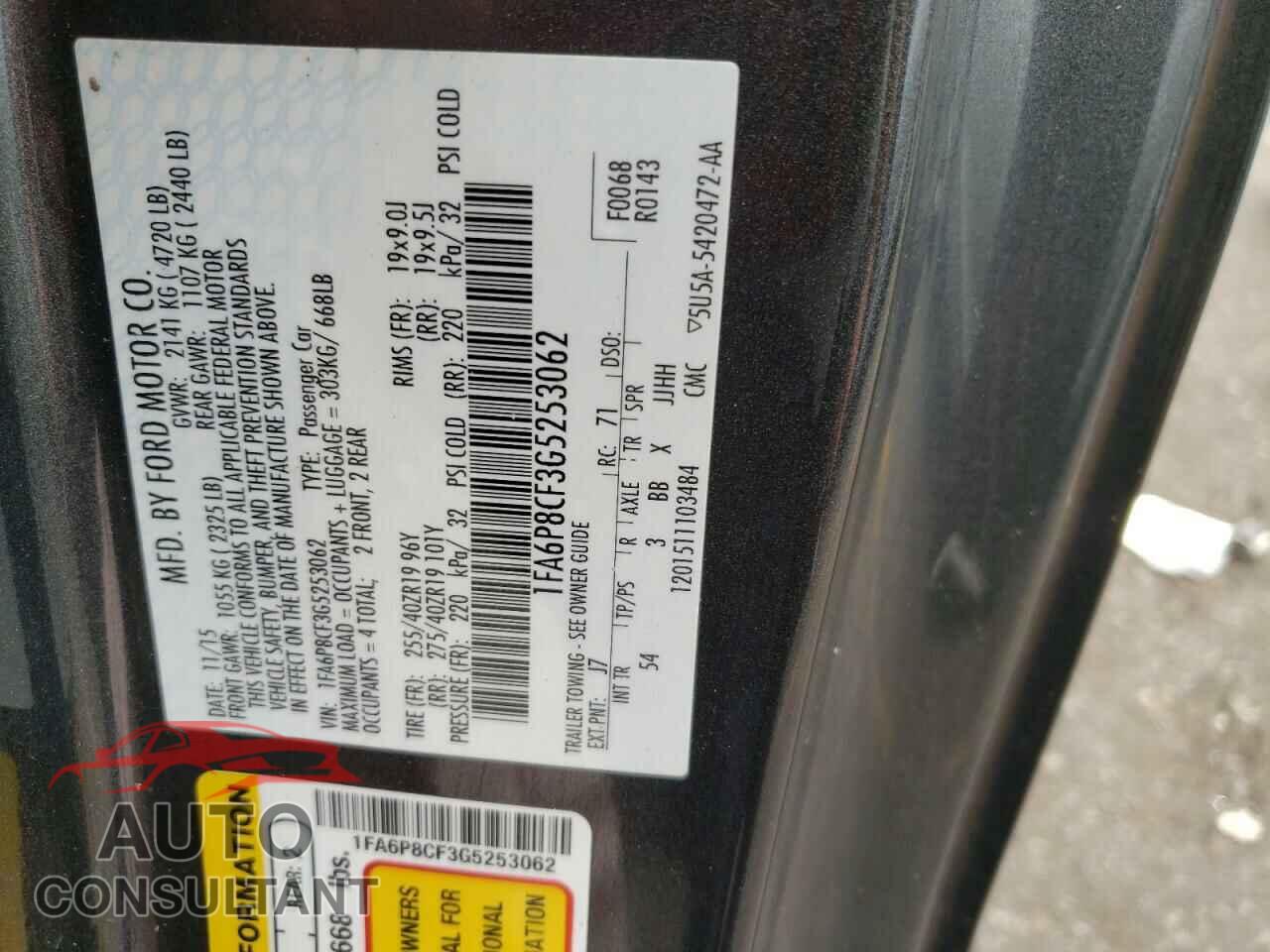 FORD MUSTANG 2016 - 1FA6P8CF3G5253062