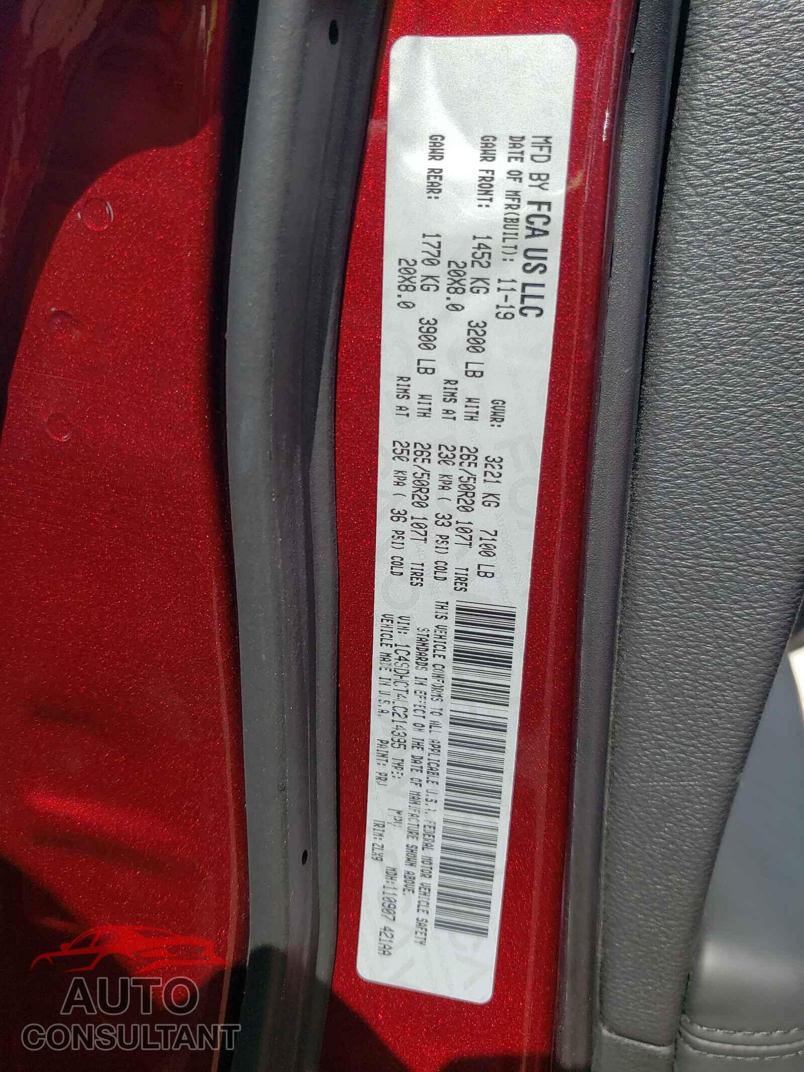 DODGE DURANGO 2020 - 1C4SDHCT4LC214395