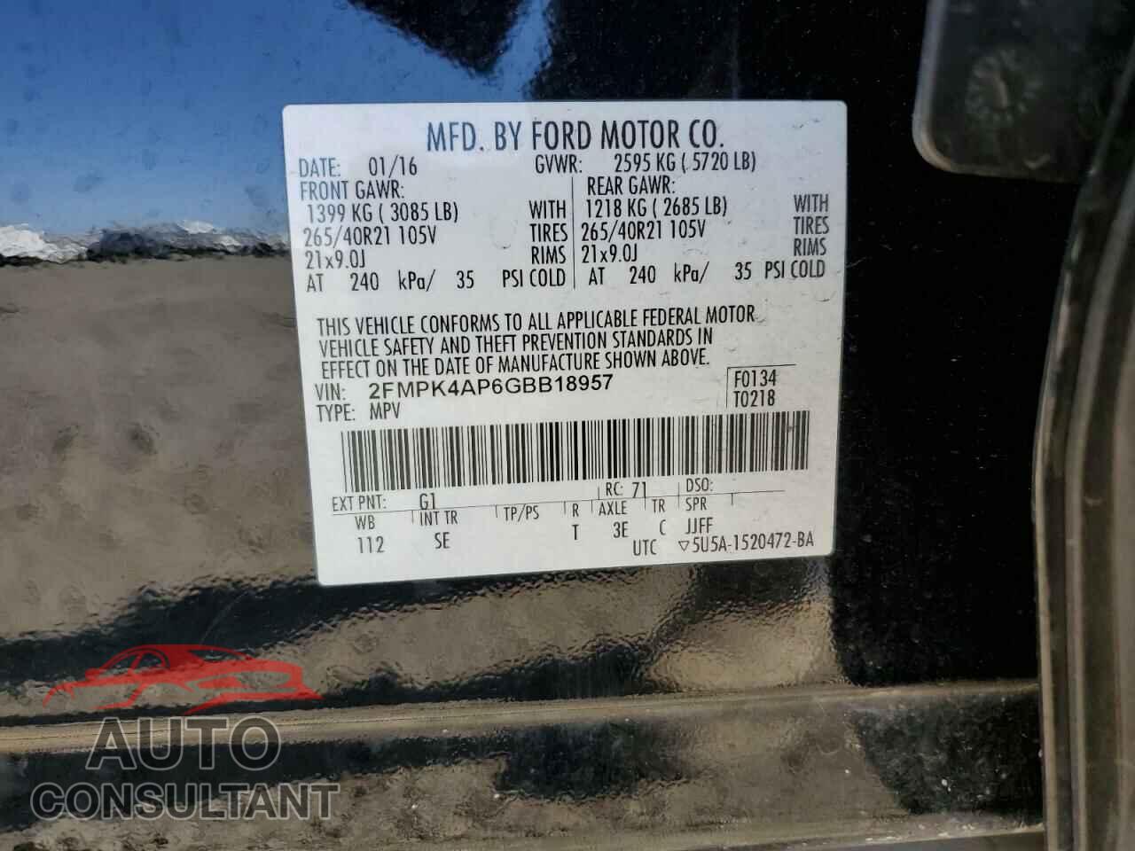 FORD EDGE 2016 - 2FMPK4AP6GBB18957
