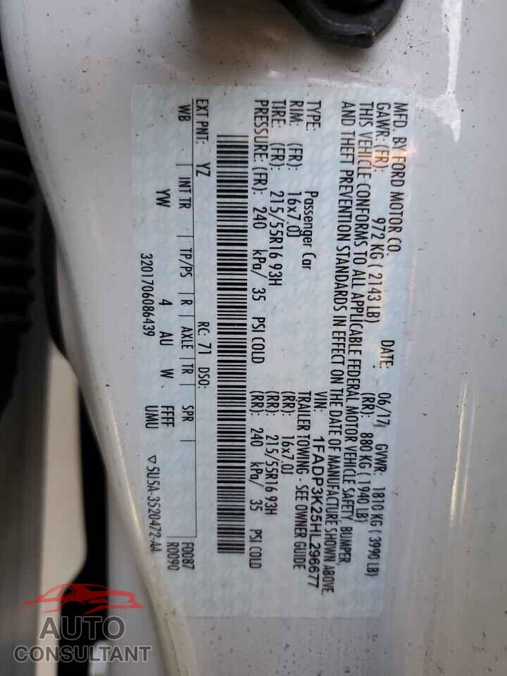 FORD FOCUS 2017 - 1FADP3K25HL296677