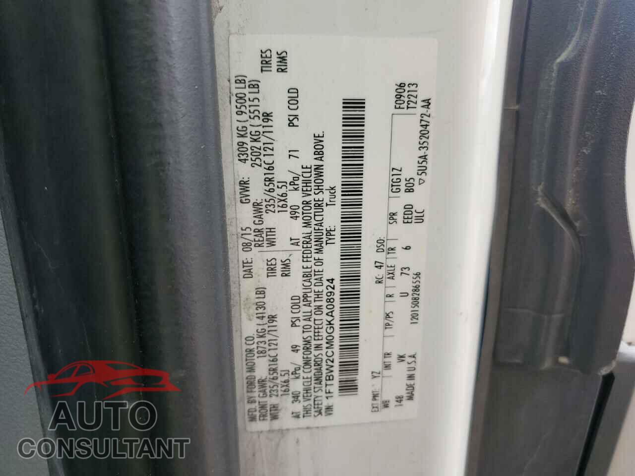 FORD TRANSIT 2016 - 1FTBW2CM0GKA08924