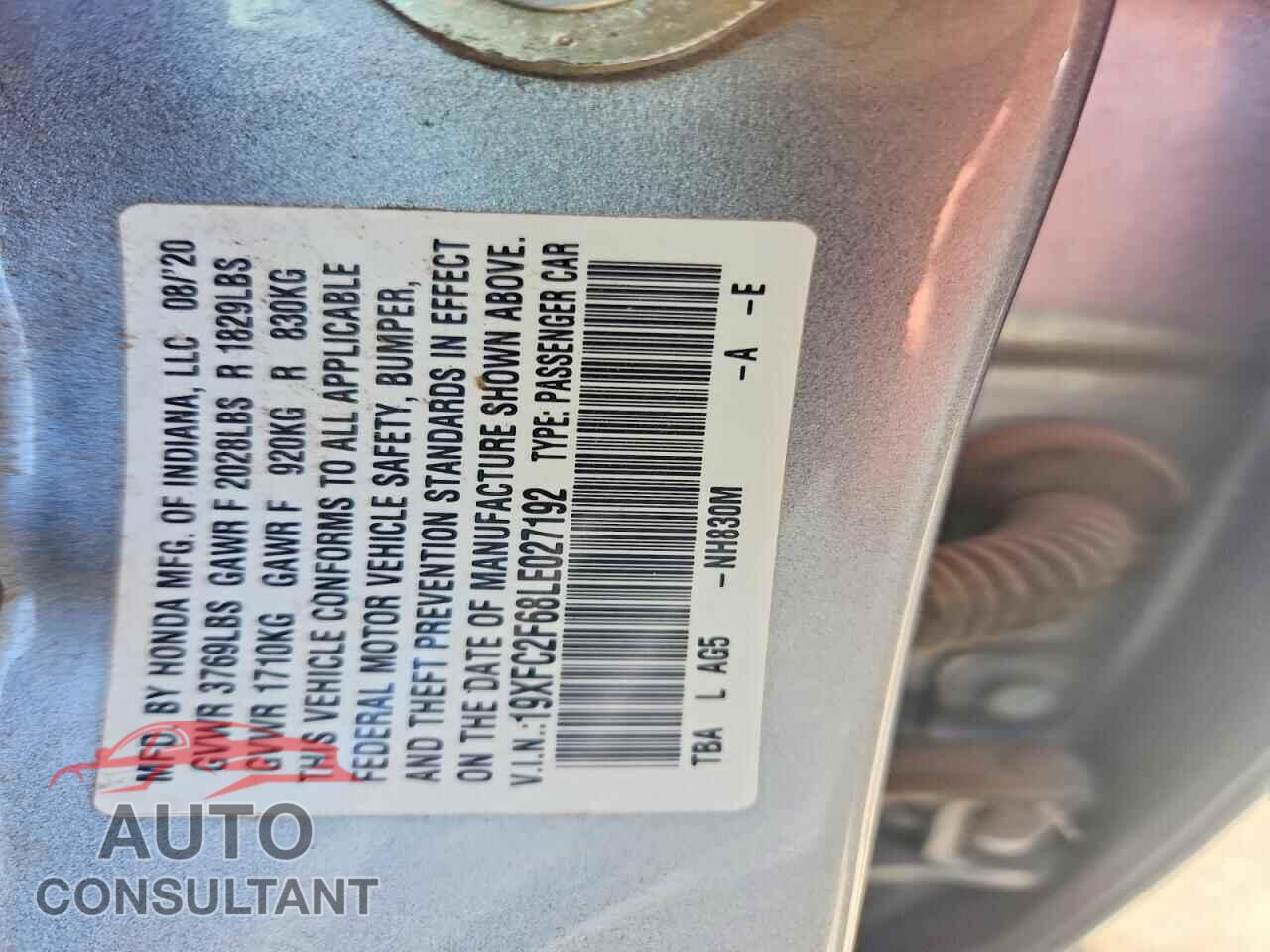 HONDA CIVIC 2020 - 19XFC2F68LE027192