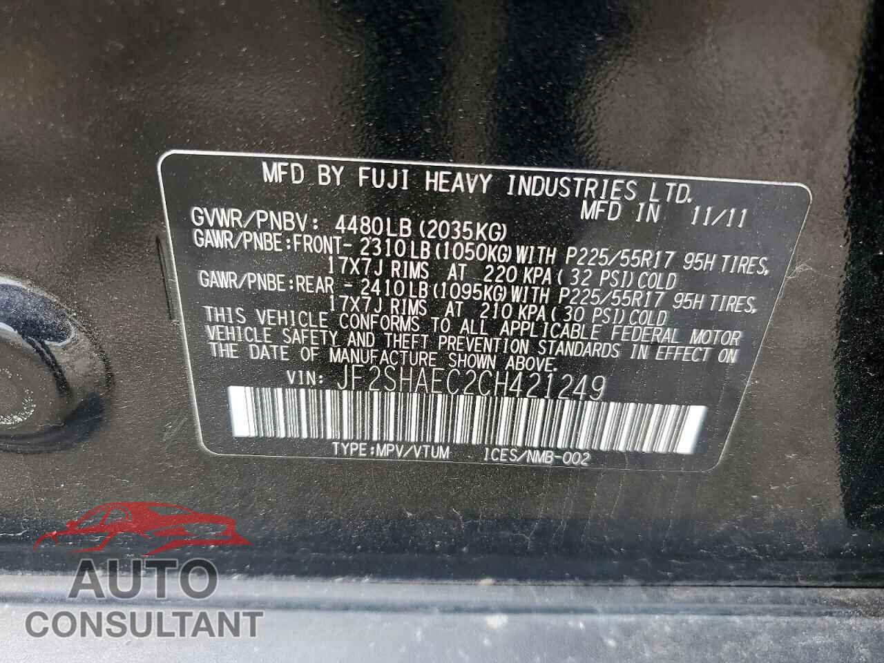SUBARU FORESTER 2012 - JF2SHAEC2CH421249