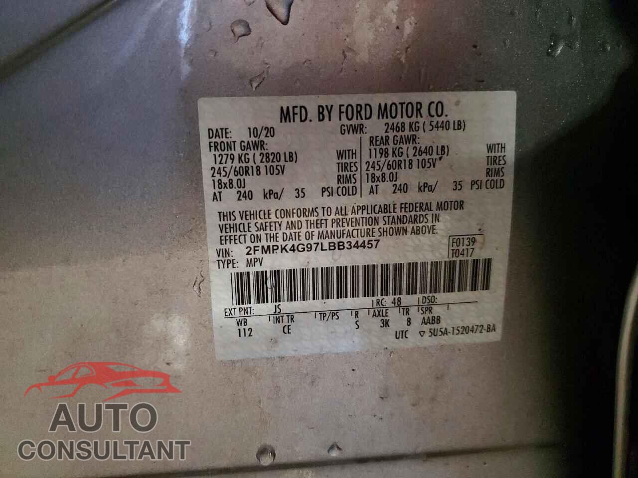 FORD EDGE 2020 - 2FMPK4G97LBB34457