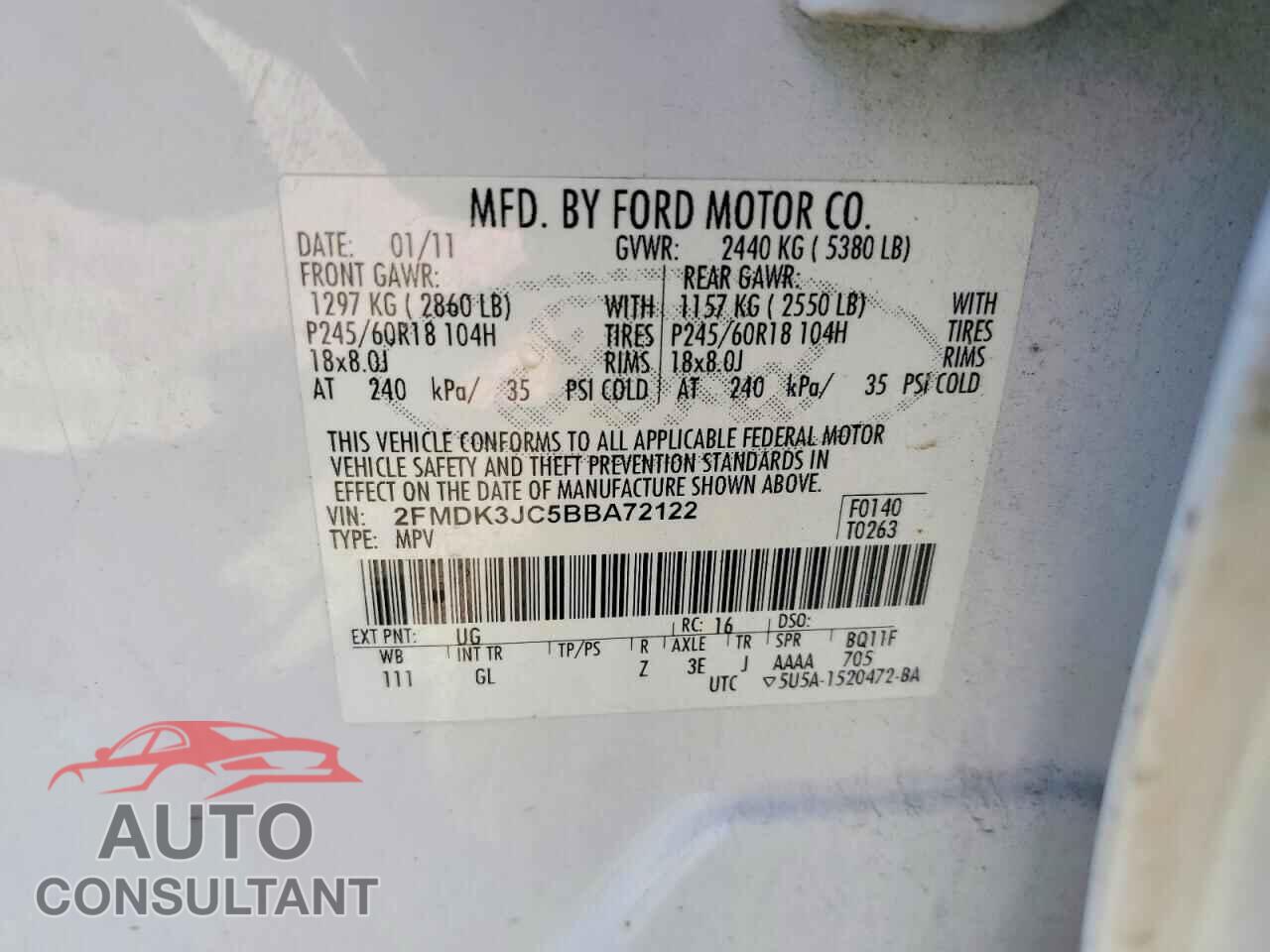 FORD EDGE 2011 - 2FMDK3JC5BBA72122