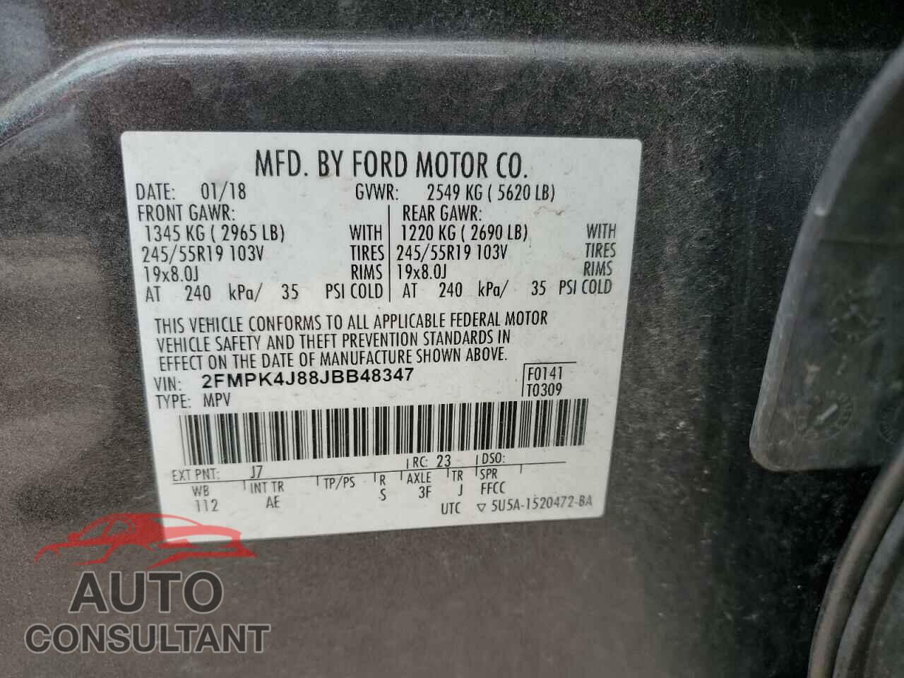 FORD EDGE 2018 - 2FMPK4J88JBB48347