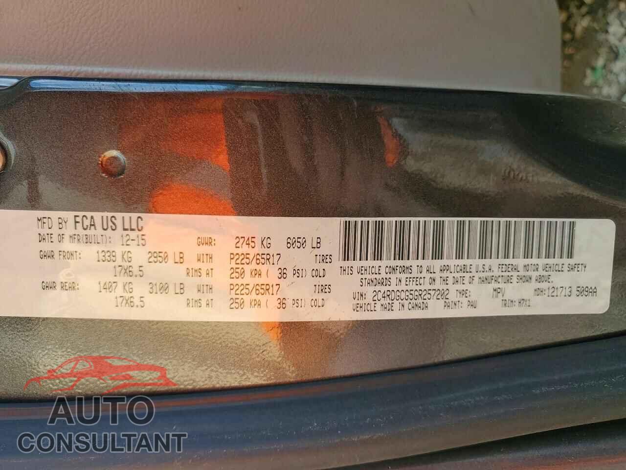 DODGE CARAVAN 2016 - 2C4RDGCG5GR257202
