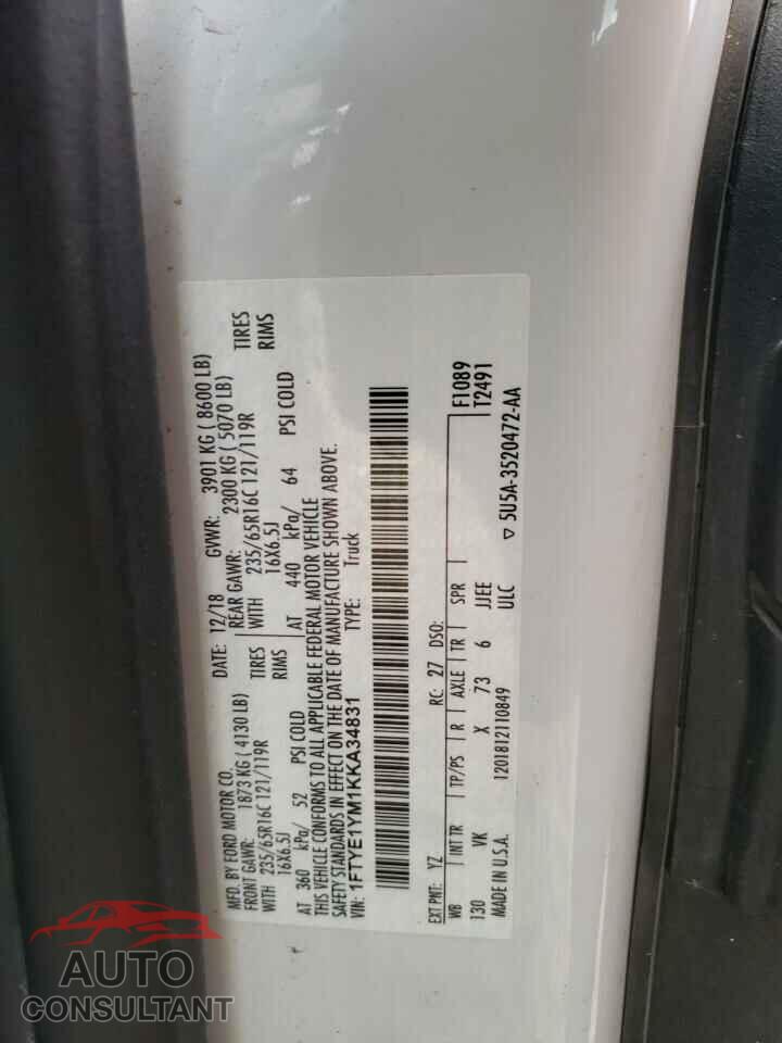 FORD TRANSIT 2019 - 1FTYE1YM1KKA34831