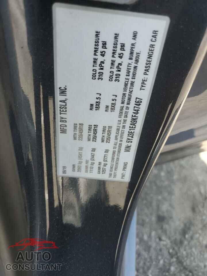 TESLA MODEL 3 2019 - 5YJ3E1EA9KF447467