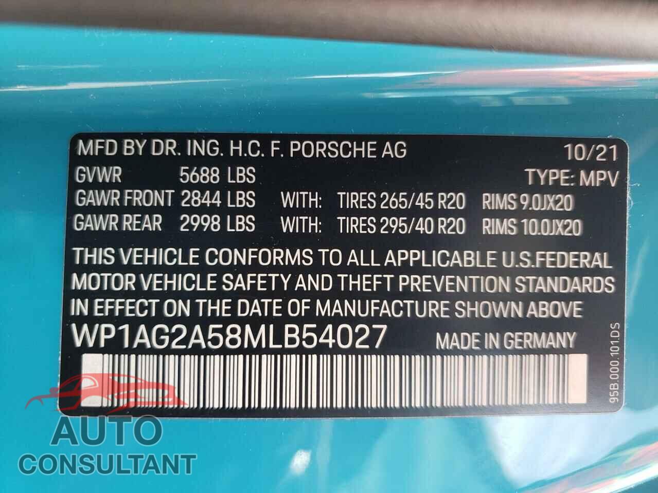 PORSCHE MACAN 2021 - WP1AG2A58MLB54027