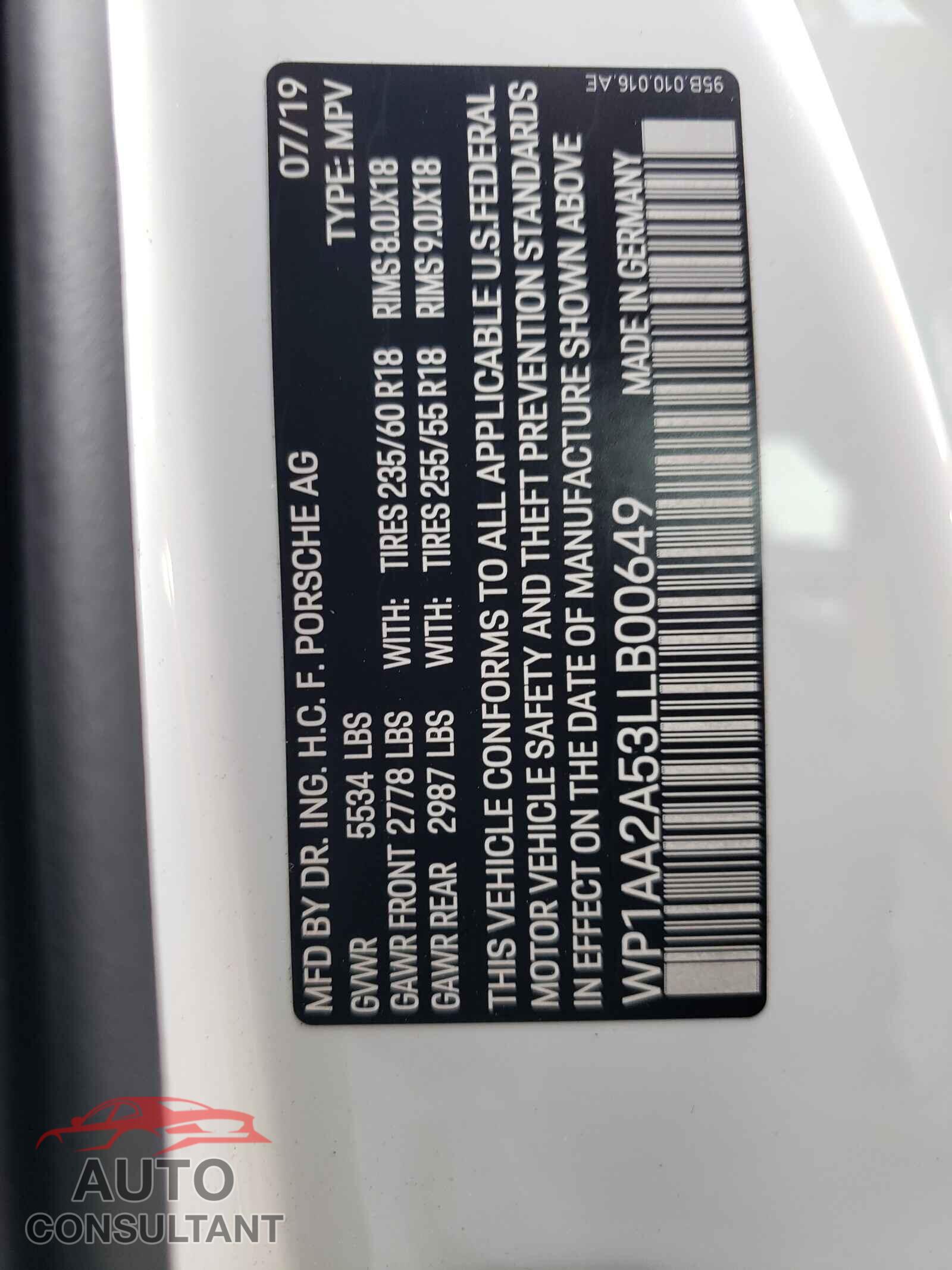 PORSCHE MACAN 2020 - WP1AA2A53LLB00649
