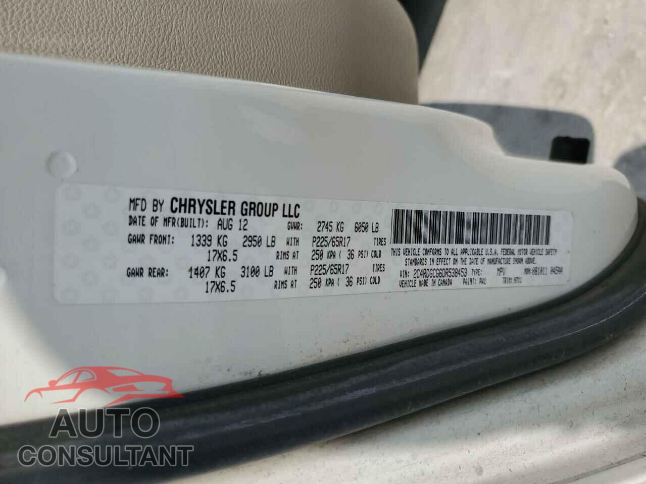 DODGE CARAVAN 2013 - 2C4RDGCG6DR538453