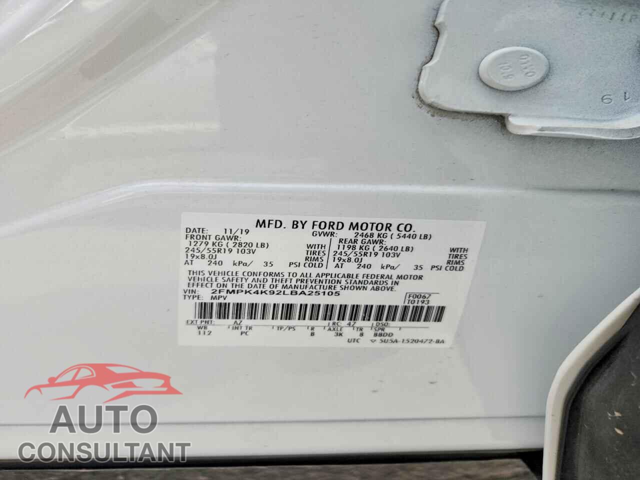 FORD EDGE 2020 - 2FMPK4K92LBA25105
