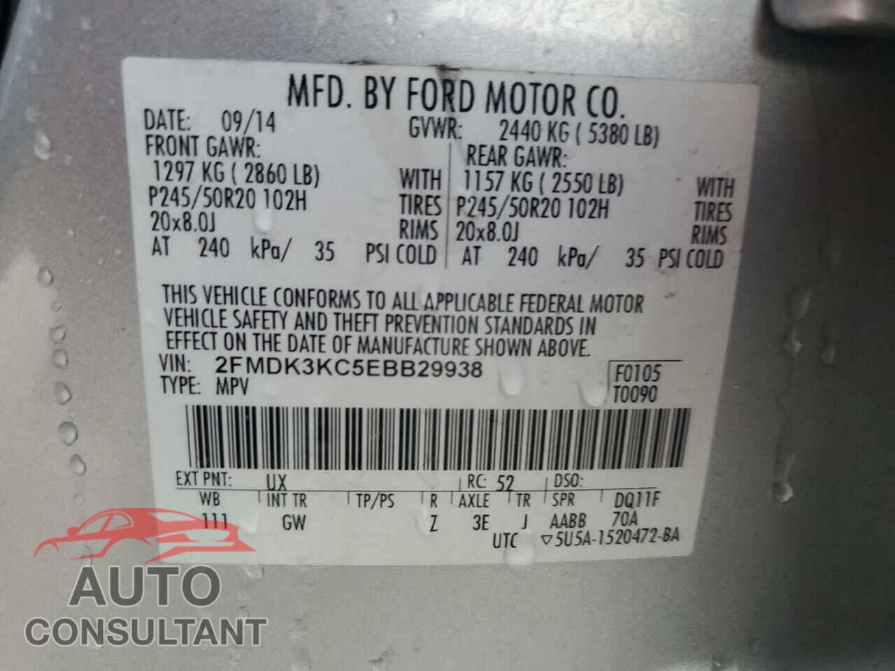 FORD EDGE 2014 - 2FMDK3KC5EBB29938