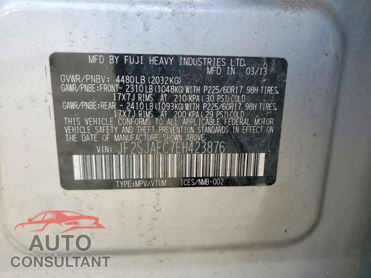 SUBARU FORESTER 2014 - JF2SJAEC7EH423876