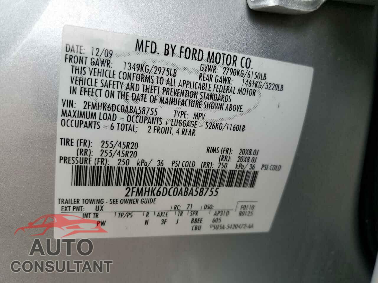 FORD FLEX 2010 - 2FMHK6DC0ABA58755