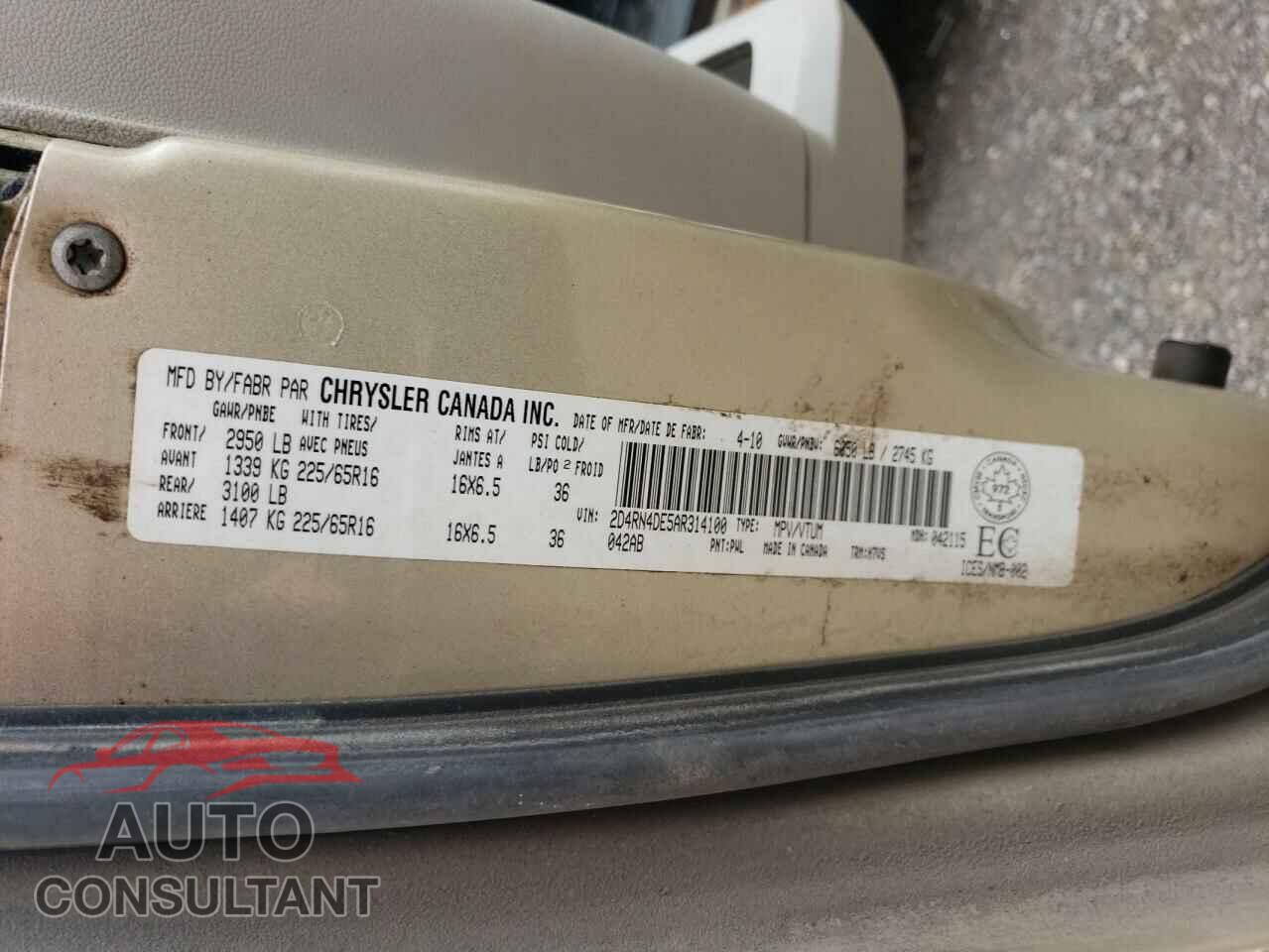 DODGE CARAVAN 2010 - 2D4RN4DE5AR314100