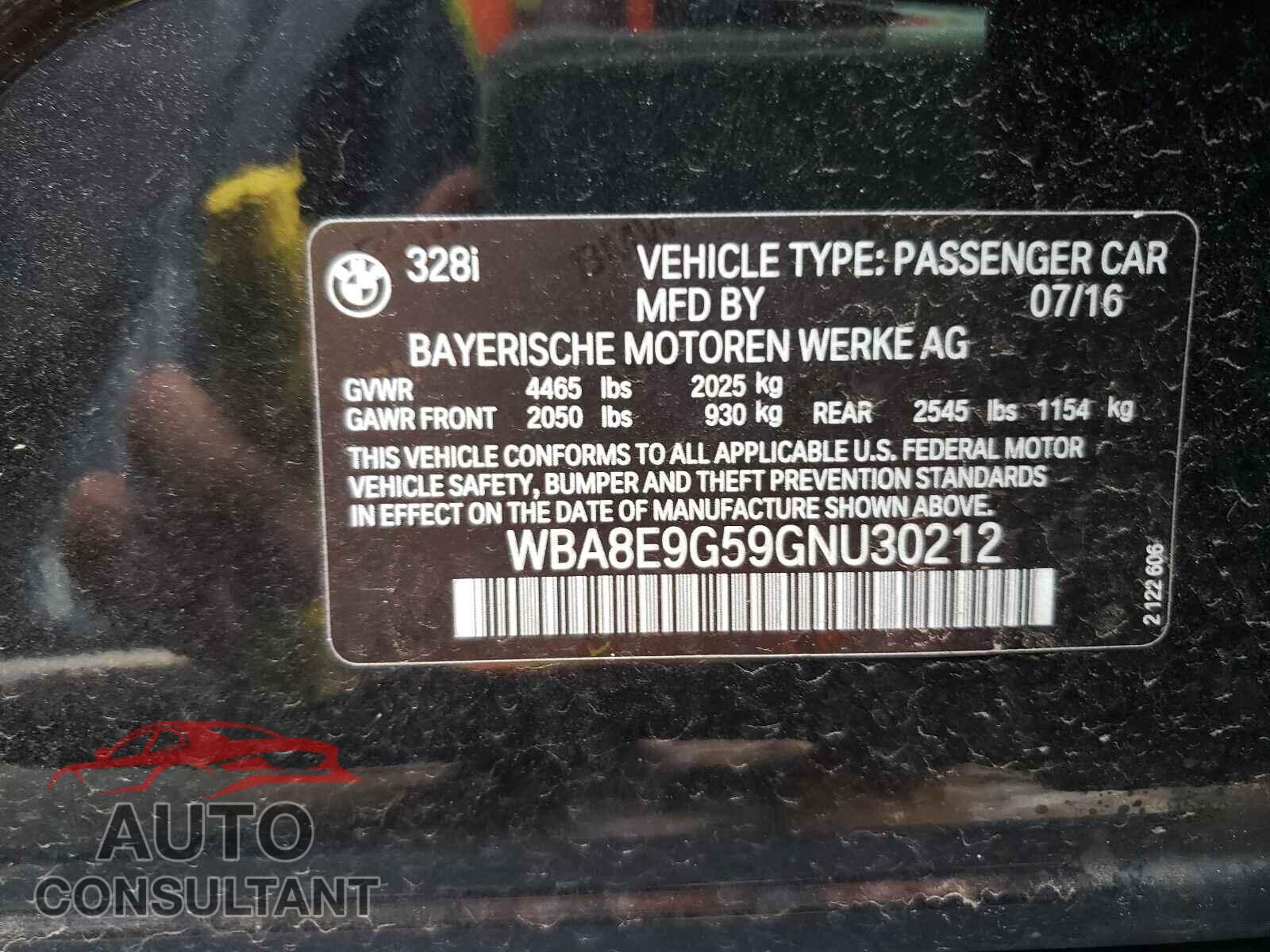 BMW 3 SERIES 2016 - WBA8E9G59GNU30212