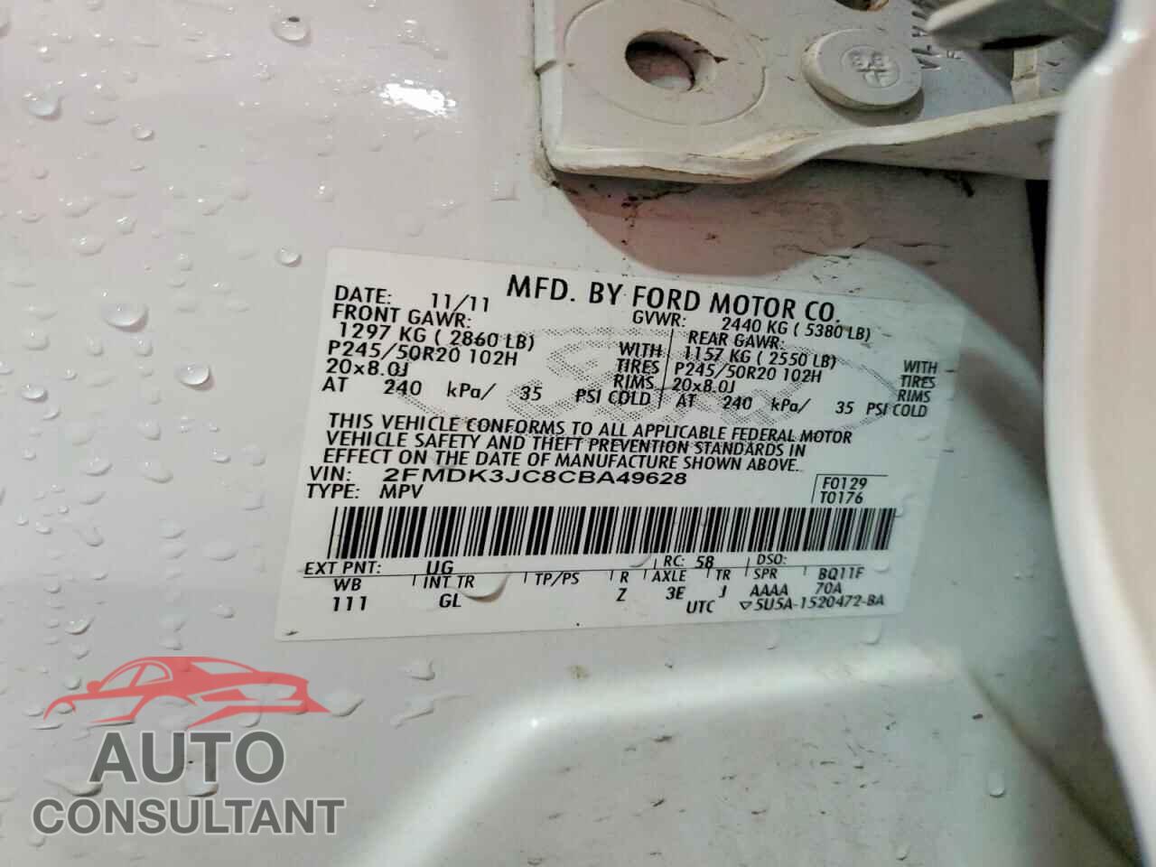 FORD EDGE 2012 - 2FMDK3JC8CBA49628