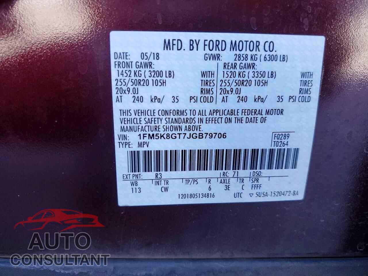 FORD EXPLORER 2018 - 1FM5K8GT7JGB79706