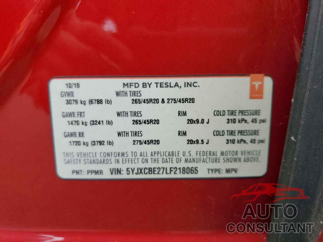TESLA MODEL X 2020 - 5YJXCBE27LF218065