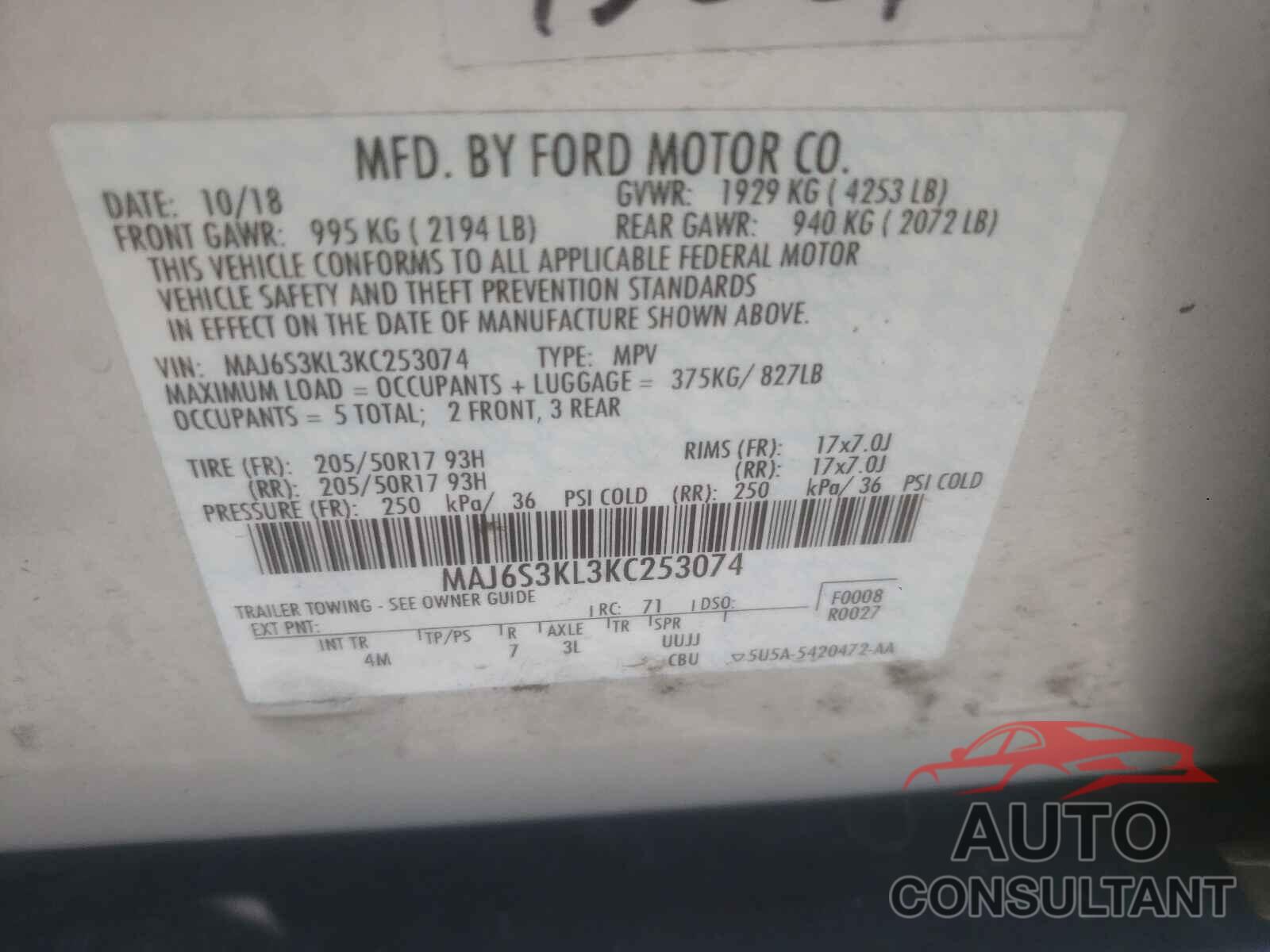 FORD ALL OTHER 2019 - MAJ6S3KL3KC253074