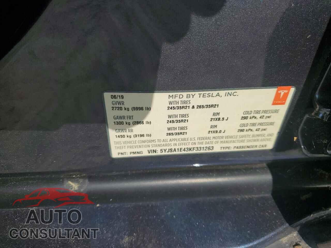 TESLA MODEL S 2019 - 5YJSA1E43KF331263