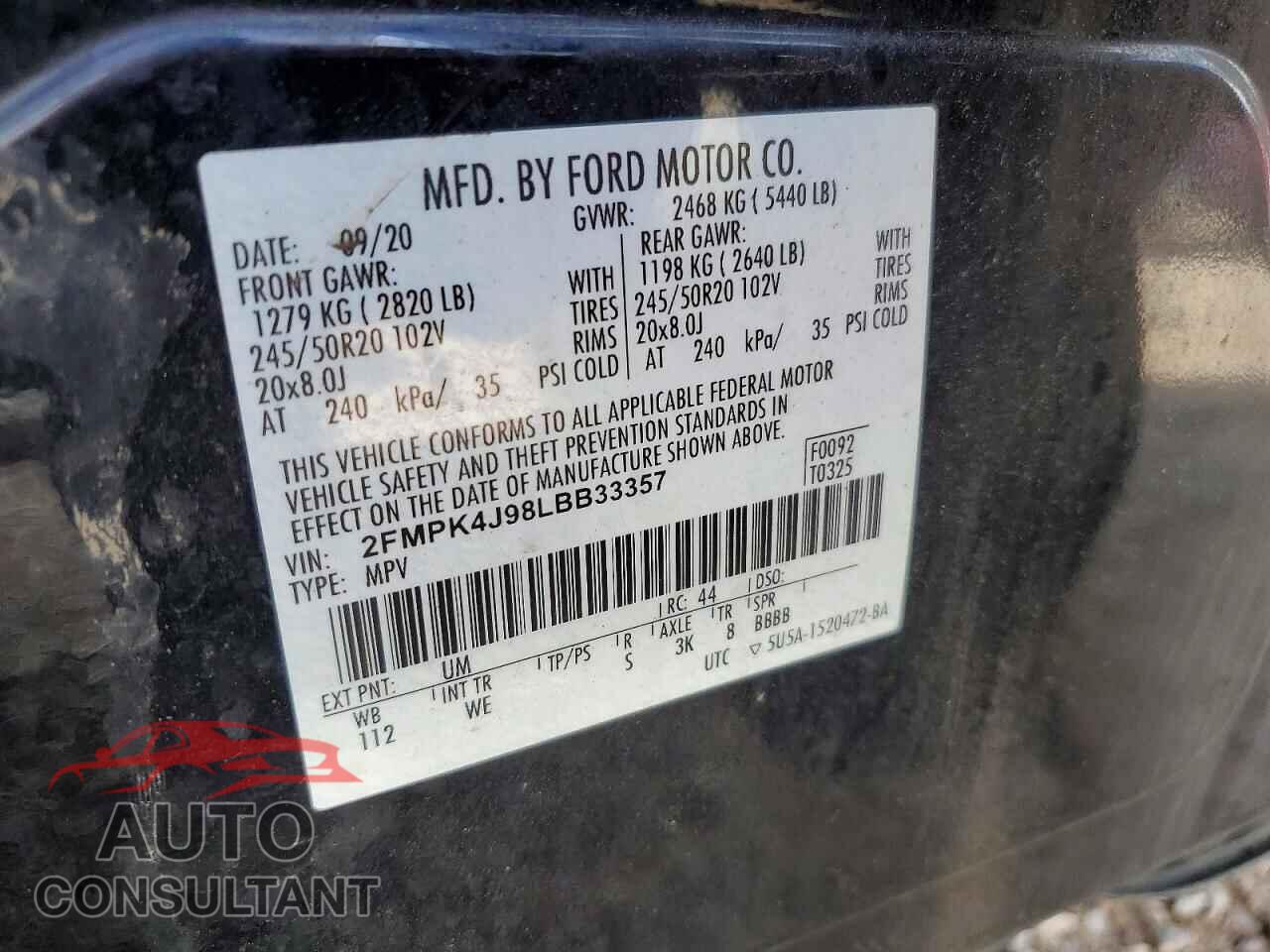 FORD EDGE 2020 - 2FMPK4J98LBB33357