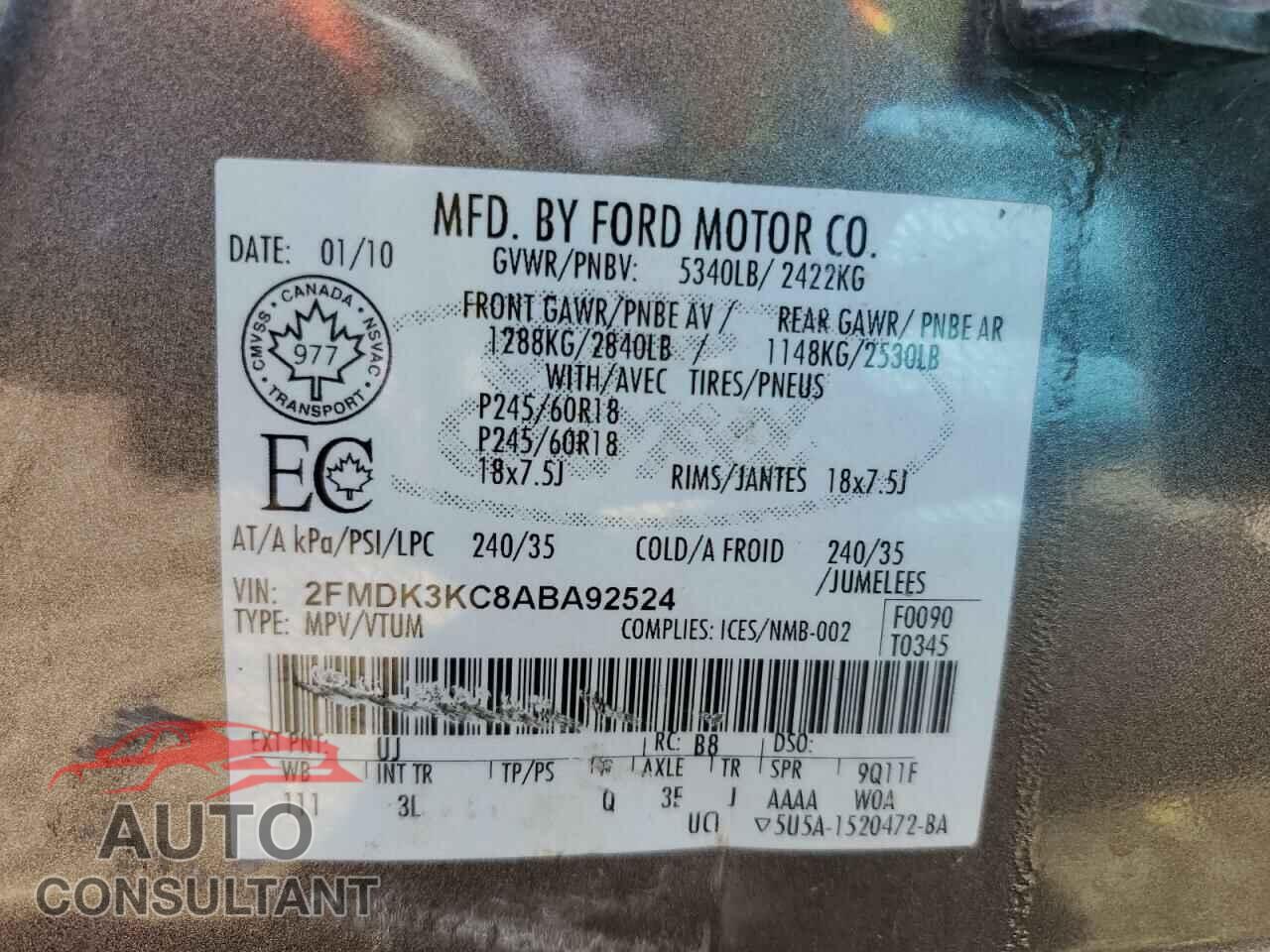 FORD EDGE 2010 - 2FMDK3KC8ABA92524