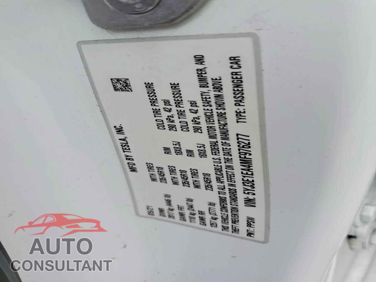 TESLA MODEL 3 2021 - 5YJ3E1EA4MF976277