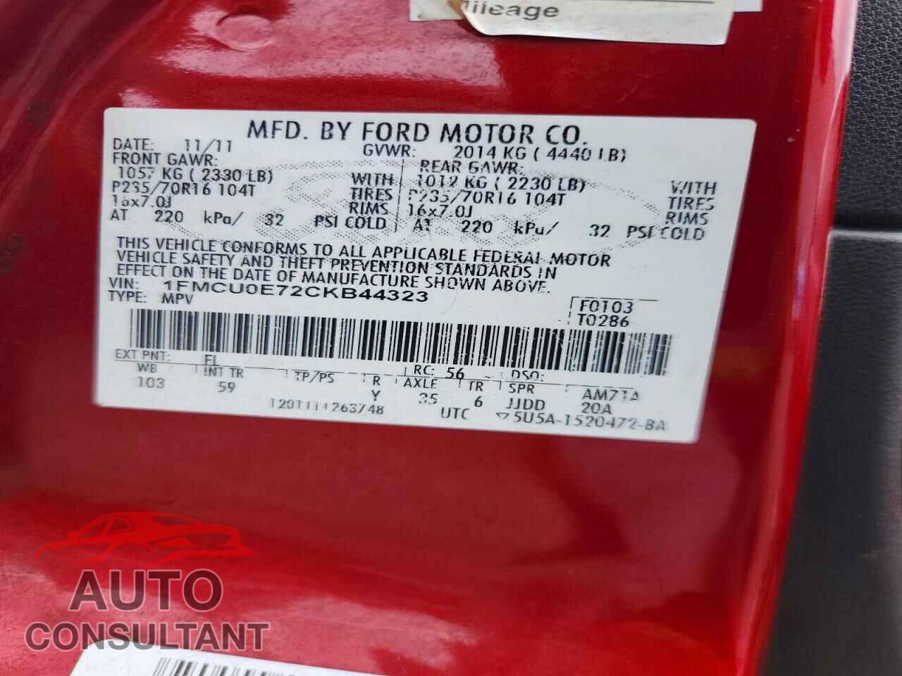FORD ESCAPE 2012 - 1FMCU0E72CKB44323