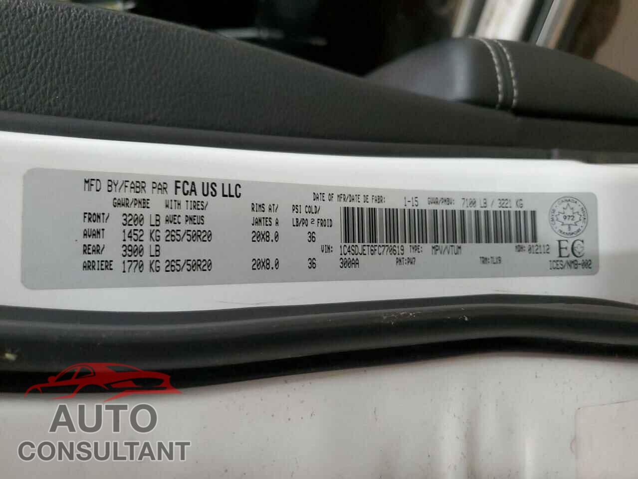 DODGE DURANGO 2015 - 1C4SDJET6FC770619