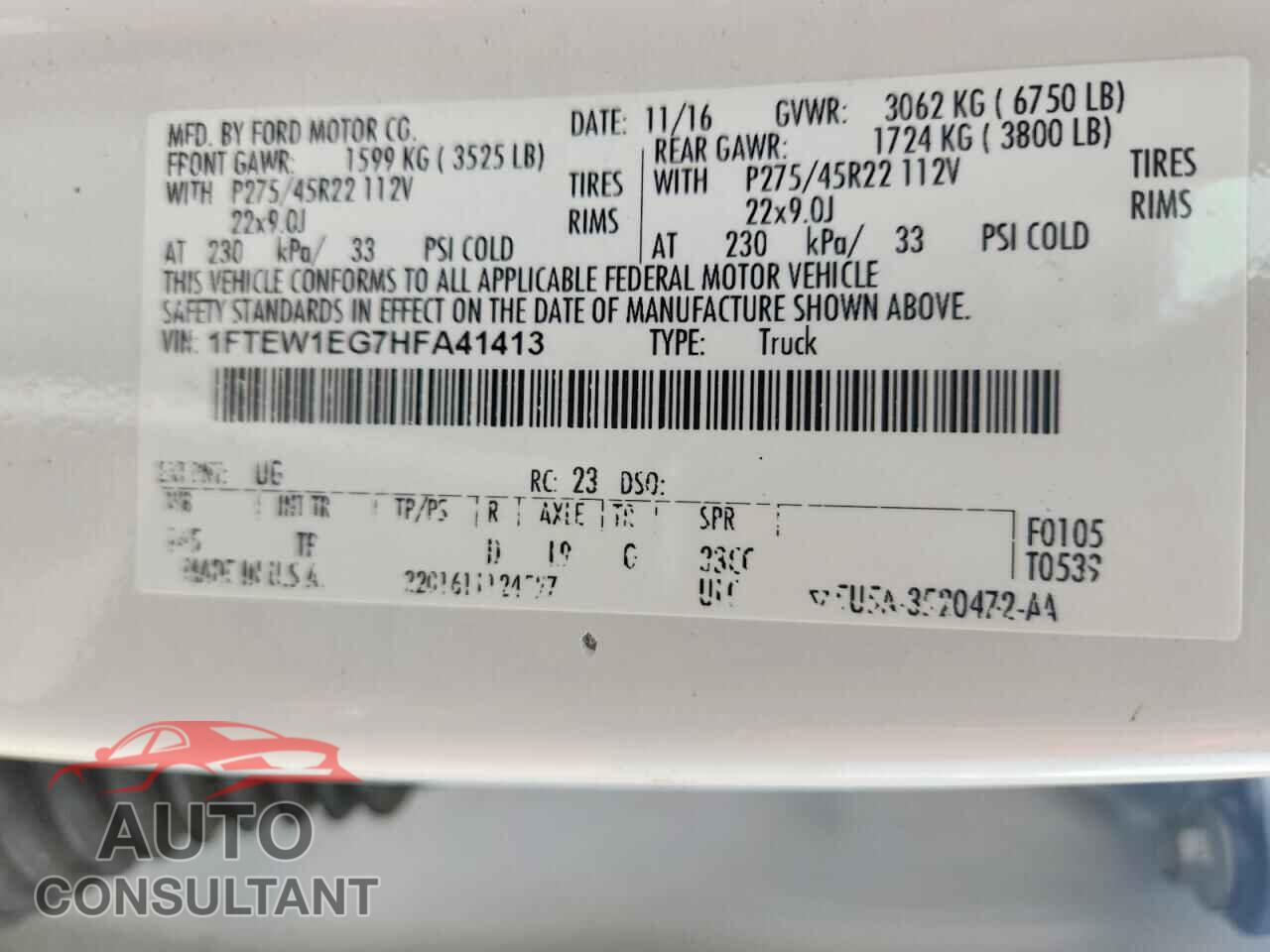 FORD F150 2017 - 1FTEW1EG7HFA41413