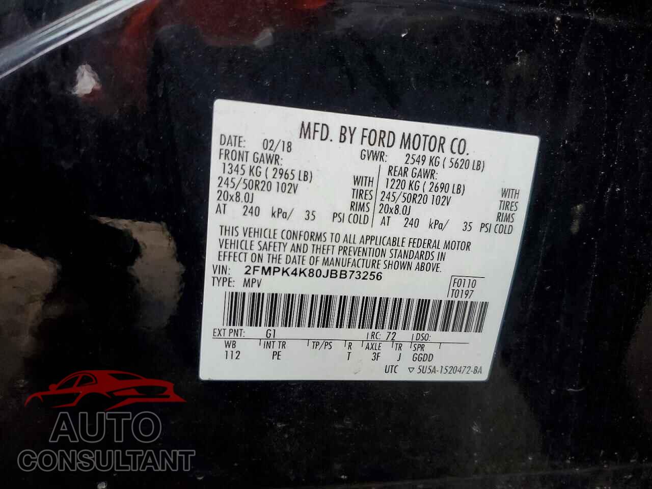 FORD EDGE 2018 - 2FMPK4K80JBB73256