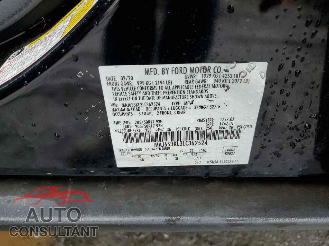 FORD ECOSPORT 2020 - MAJ6S3KL3LC362524