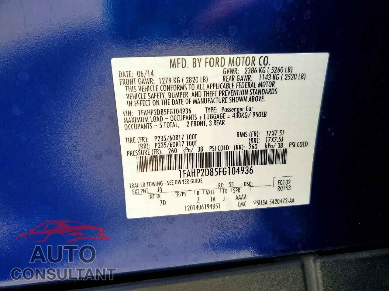 FORD TAURUS 2015 - 1FAHP2D85FG104936