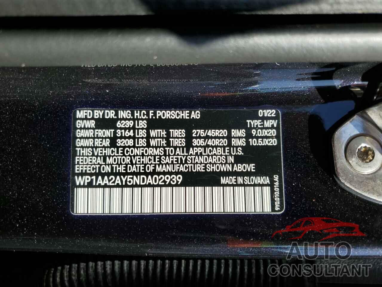 PORSCHE CAYENNE 2022 - WP1AA2AY5NDA02939