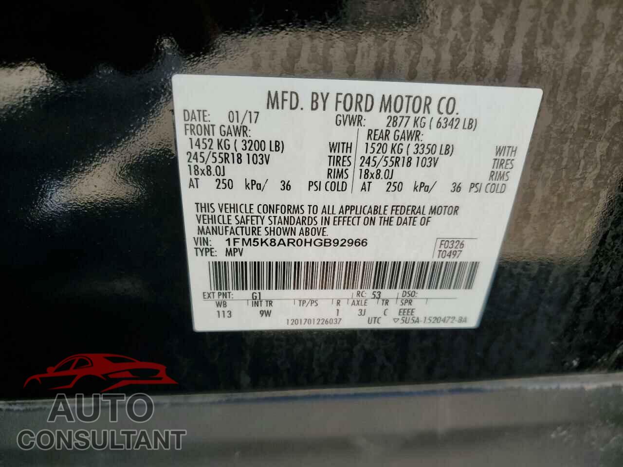 FORD EXPLORER 2017 - 1FM5K8AR0HGB92966