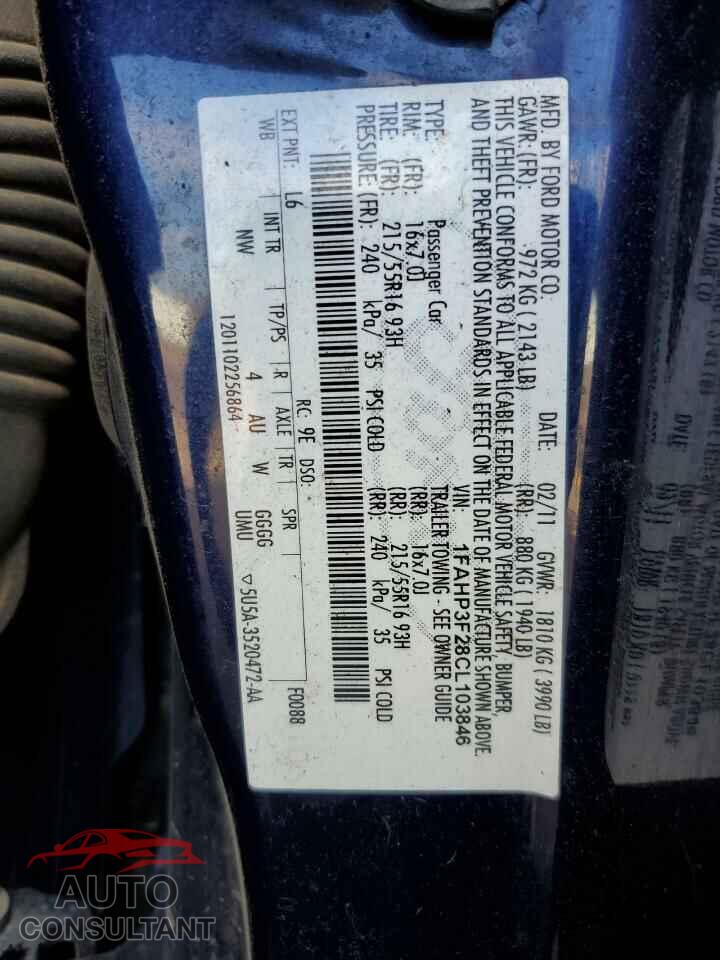 FORD FOCUS 2012 - 1FAHP3F28CL103846