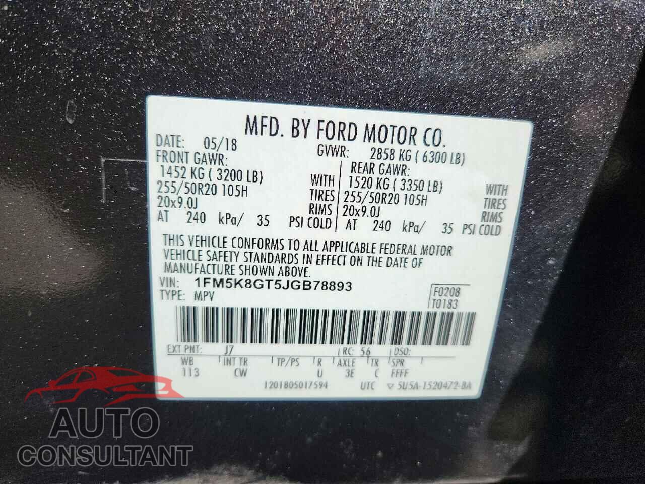 FORD EXPLORER 2018 - 1FM5K8GT5JGB78893